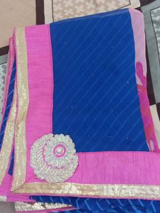 Pink &amp; Blue Floral Saree