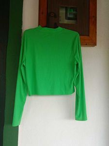 Bright Green Ribbed Mock Neck Crop Top
