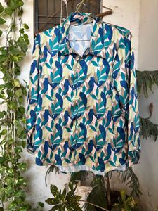 Leaf Print Button-Down Shirt