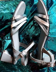 Silver Grey Sandal With 2 Inch Heel