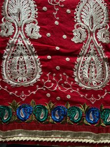 Women’s RED Embroidered Party Wear 3 Piece Kurta