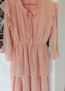 Peach Swiss Dot Ruffle Dress