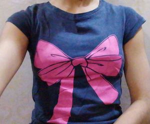 Pinteresty Ribbon Printed Tshirt/Top For Women