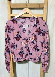 Floral Print Light Brown Cotton Top Size-36-38
