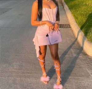 Ruffle Frill Lavender Bodycon Tube Dress Ruched