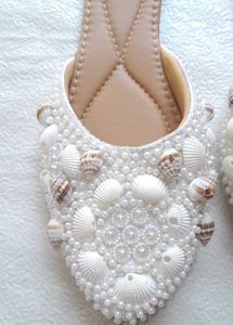 Pearl &amp; Shell Embellished Slides
