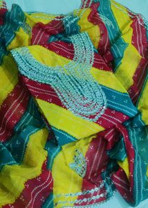 Striped Gota Patti Jaipuri Dress Material