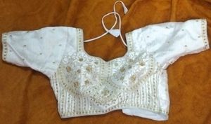 &#34;Intricately Embroidered White and Gold Blouse&#34;