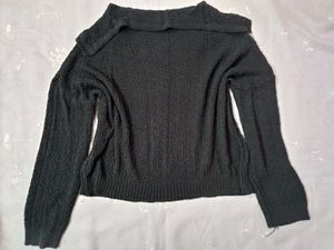 Dark Green Knit Sweater with Peter Pan Collar