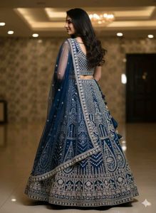 Elegant Blue Embroidered Lehenga Choli
