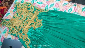 Emerald Green &amp; Gold Embellished Dress