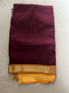 Maroon New Saree With Kasavu