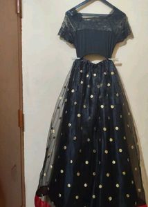 Black & Gold Polka Dot Party Dress Ethnic Lehenga