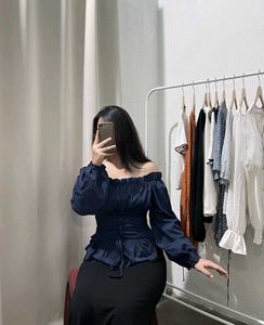 Elegant Navy Bardot Top