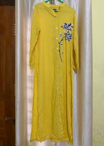 Yellow Floral Embroidered Kurta With Pent