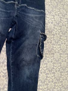 Dark Wash Denim Cargo Jeans