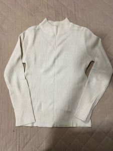 Cream Ribbed Knit Sweater