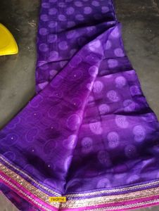 Purple Embroidered Sari Fabric