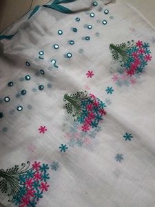 White Cotton  Linen Saree