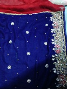 Red Navy Embroidered Sari