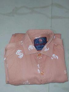 Peach Button-Down Shirt with Money Print