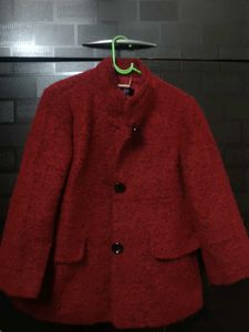 Red Textured Wool Blend Coat