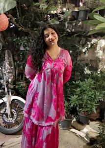 Beautiful Lavender And Pink Short Anarkali Sharara