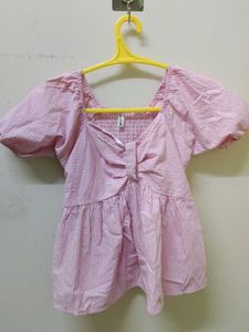 Pink Striped Puff Sleeve Top