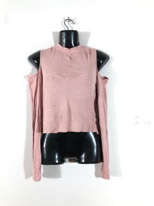 Pink Cold Shoulder Long Sleeve Top