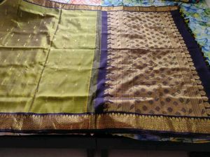 Olive Green And coffee brown korvai silk Saree