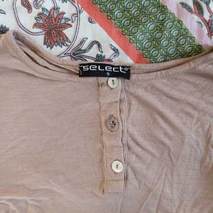 Comfy Cotton Full Sleeves Tan Crop Top For Women