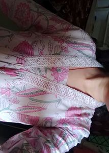 Pink Floral Cotton Kurta Pant Set