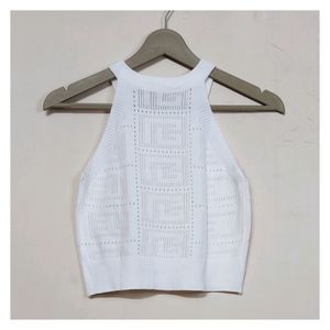 White 🤍 Cute Korean Style Neck Halter crop Top