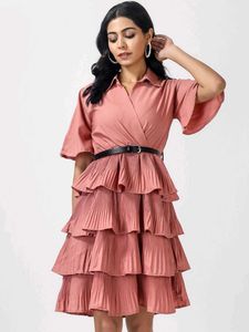 Layered Shirt Collar Flared Sleeve Fit & Flare Dre