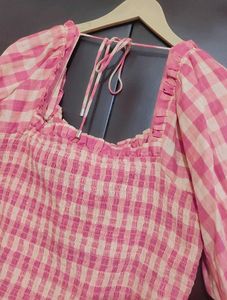 Pink Check Printed Crop Top For 34 Bust