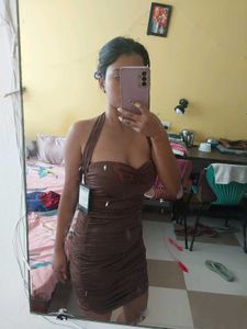 Brown Ruched Bodycon Dress