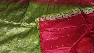 Green &amp; Red Silk Blend Fabric