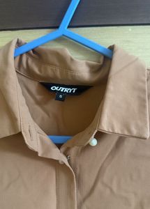 Outryt Beige Boxy Casual Shirt With Pearl Buttons