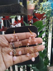 handmade Pink onyx beads Earrings