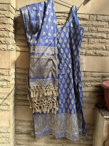 Lavender Gold Toned Banarasi Cotton Suit Set