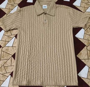 HIGHLANDER Striped Men Polo Neck Beige T-Shirt.