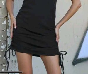 Black Drawstring Mini Dress