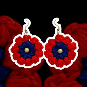 Red &amp; Blue Crochet Flower Earrings