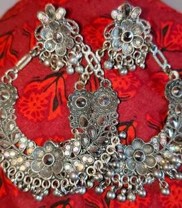 Sparkling Silver Jhumka Earrings