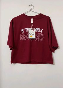 Drop Shoulder Crop Tshirt (Bloody Red /Maroon)
