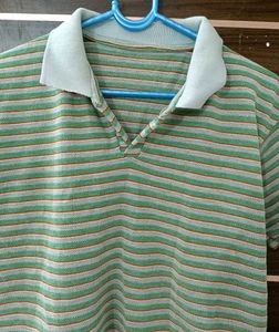 unisex Striped Polo T-Shirt
