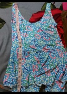 Blue Patterned Swimdress,, Shirt Attched
