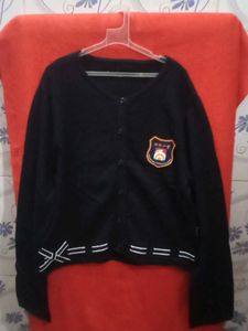 Black Cardigan with Crest & Bow Detail