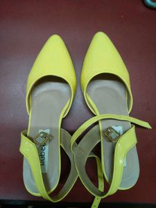 Yellow Kitten Heels with buckles