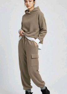 beige Fleece track Pants